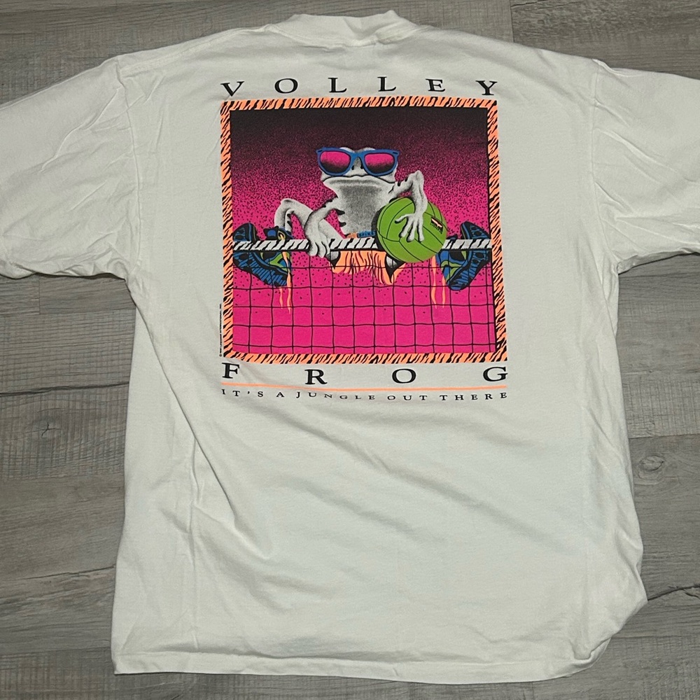 Vtg 1991 Oneita Lifeforms Hawaii Tree Frog Beach Volleyball T-Shirt White. Sz XL
